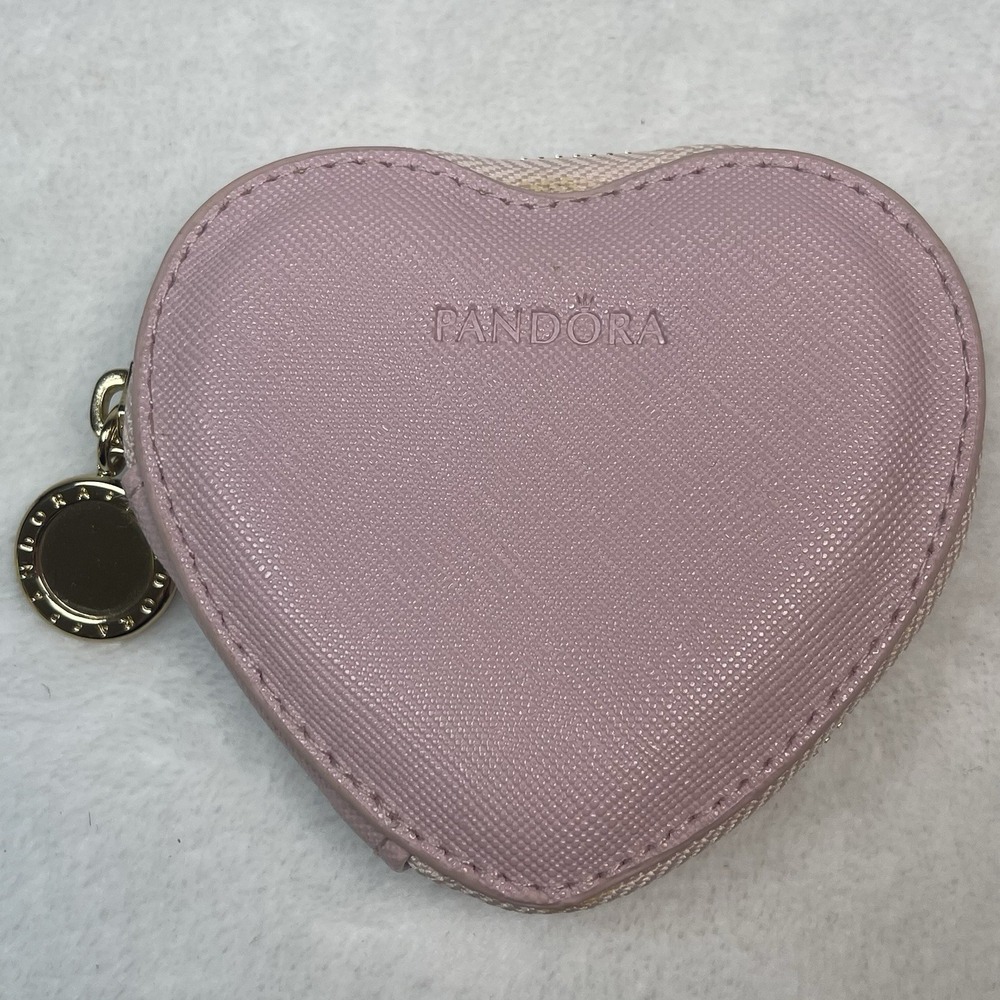 Pandora Pink Heart Travel Jewelry Coin‎ Case Faux Leather w/ Pouch New